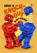 Classic Birthday Card - Retro Robots - Rock'em Sock'em created by Folio | Ian Owen