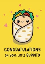 Cute New Baby Card - Little Burrito Pun - Congratulations for New Parents created by Studio Flafello LTD