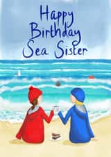 Fun Birthday Card - Swim Friend - Sea Sister - Swimmers at Beach - Cake - Seal created by Crafty Coast