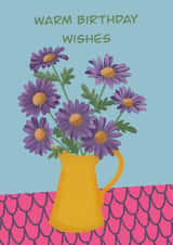 Vibrant purple Asters bouquet birthday card created by Sharonflemingart