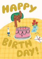 Happy Birthday - Cat - Cake - Fun - Birthday Wishes From The Cat - Fun - Cute created by Rumble Cards