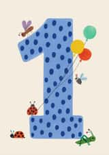 Cute 1st Birthday Cards - Balloons - Bugs created by Daria Solak