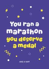 Funny Marathon Congratulations Card for Runner, You Deserve a Medal & Nap created by Jog On Studio