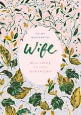 Traditional Birthday Card - For A Wonderful Wife - Painted Florals And Vines created by Rebecca Prinn
