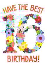 Sweet 16th birthday card - Flowers number sixteen - For a loved one or friend created by Amy Turner