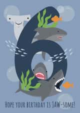 Cute 6th Birthday Card - For Him - Sharks created by Abigail Elodie