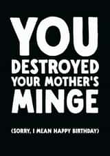 Rude Birthday Card - Mother's Minge created by The Buddy Fernandez Card Co.