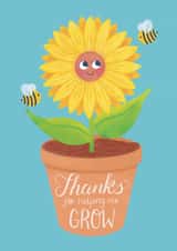 Thanks For Helping Me Grow Teacher Card | Cute Sunflower Thank You created by NOD Studio