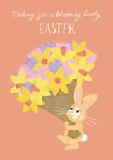 Wishing You A Blooming Lovely Easter Card | Cute Bunny & Daffodils created by NOD Studio