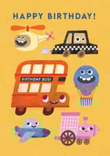 Cute Birthday Card - Bus, Taxi, Train & Plane created by Emily Nash Illustration