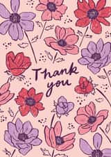 Pretty Thank You Card - Pink and Purple Flowers created by Embletree Designs