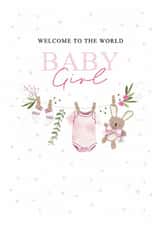Pretty Welcome to the World New Baby Girl Card for Mummy & Daddy - Bunny Teddy created by Alexia Mickleburgh