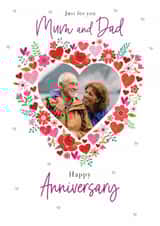 Personalised Anniversary Photo Card created by Orchard Design House - Traditional Anniversary Card f- For Mum and Dad - Floral Heart Frame