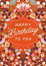 Pretty Birthday Card - Folk Florals created by Jane Farnham Designs