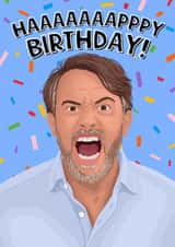 Funny Birthday Card - David Mitchell Shouting - Last One Laughing created by Pink Peach Cards