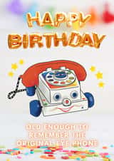 Gen x fisher price blast from the past birthday card funny and nostalgic created by Deborah Woodthorpe Illustration