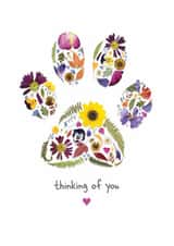 Thoughtful Floral Paw print Card for Pet Loss - thinking of you created by Leanne Munro