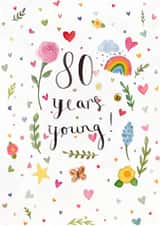 Pretty Birthday Card - 80th - Flowers - Hearts created by Love Lucy Illustration