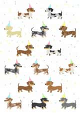 Cute dachshund birthday card for sausage dog lovers created by Laura Deakin
