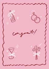 Congratulations Card - Cute Pink Illustrated - Engagement / Wedding created by Holly Walsh