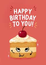 Cute Birthday Card - Cherry Cake - Smiley Face created by Lauren Rachael