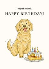 Cute Birthday Card - Cockapoo - Cake - No Regrets created by Kate Tea Illustration