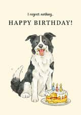 Cute Birthday Card - Border Collie - Cake - No Regrets created by Kate Tea Illustration
