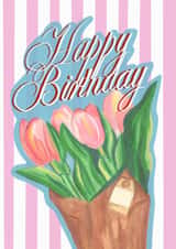 Cute Tulip Bouquet Birthday Card - Pink Hand-Drawn Tulips created by spookygingerr