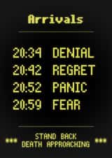 Funny Birthday Card - Arrivals Board - Getting Old, Dark Humour created by Quite Good Cards