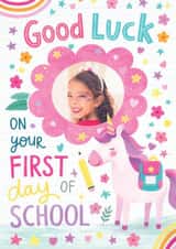 Personalised Good Luck Photo Card created by Tiger Feet Creations - Cute Good Luck Card - First Day Of School - Unicorn