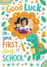 Personalised Good Luck Photo Card created by Tiger Feet Creations - Cute Good Luck Card - First Day Of School - Dinosaur