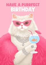 Funny Birthday Card - Purrfect Birthday - Glam Cat created by Pink Peach Cards