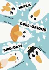 Funny seagull birthday card - pasty thief - Steven seagull - chip thief created by Rosie bees craft box