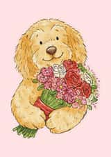 Cute Anniversary Card - Cockapoo With Flowers created by Kate Tea Illustration