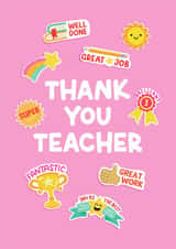 Traditional Thank You Teacher card - Fun Teacher Stickers Style created by Helen Thompson