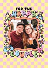 Personalised Wedding Photo Card created by Katie Ruby Illustration - Cute Engagement/Wedding Card - The Happy Couple - Checkerboard Frame