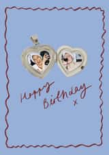 Personalised Birthday Photo Card created by Holly Walsh - Happy Birthday Photo Card - Heart Locket - Blue Wavy Border