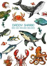 Hand drawn & painted sealife card. Funny, special for Fathers Day / birthday. created by Life's Little Doodles