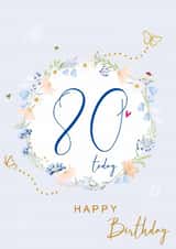 Traditional Birthday Card - 80th - Floral Wreath created by SABIVO Design by Sabina