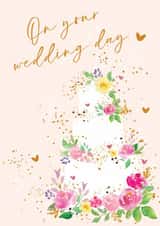 Classic Wedding Card – Watercolour Florals & Cake – On Your Wedding Day created by By Katie Wells