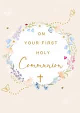 Pretty Christening Card – Holy Communion — Floral Wreath created by SABIVO Design by Sabina