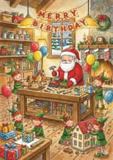 Santa's Workshop Merry Birthday Card for Christmas Lovers created by Lunar Tree Studios