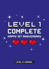 Classic Anniversary Card - 1st - Level 1 Complete - Video Game created by Lucy Marie Design