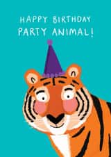 Happy Birthday Party Animal fun tiger birthday card created by If In Doubt Create Studio
