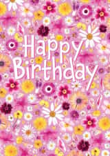 Pretty Floral Happy Birthday Card for Loved One - Pink and Yellow Garden Print created by Leanne Munro