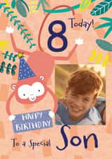 Personalised Birthday Photo Card created by Juniper and Rose Studio - Cute 8th Birthday Card - To A Special Son - Monkey