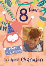 Personalised Birthday Photo Card created by Juniper and Rose Studio - Cute 8th Birthday Card - To A Special Grandson - Monkey