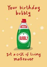 Funny Birthday Card - Cost of Living Bubbly! - Washing Up Liquid created by Running with Scissors