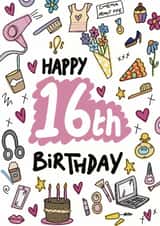 Happy 16th Birthday Card For Teenage Girl – Cute Sweet Sixteen created by ROSHAH DESIGNS