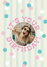 Personalised Birthday Photo Card created by Olivia Raufman Design - Classic Birthday Card - Confetti Stripes